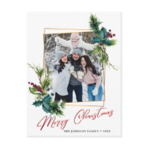 Elegantes Weihnachts Holly Pine Frame Foto Gruß
