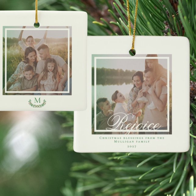 Elegantes Weihnachts-Monogramm-Foto Holiday Keramikornament (Von Creator hochgeladen)