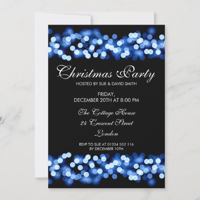 Elegantes Weihnachts-Party Blue Hollywood Glam Einladung (Vorderseite)