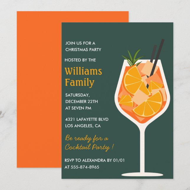 Elegantes Weihnachts-Party Cocktail Drinks Einladung (Vorne/Hinten)