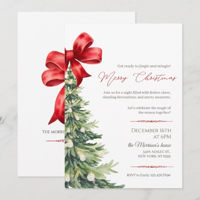 Elegantes Weihnachts-Party Einladung (Vorne/Hinten)