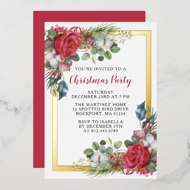 Elegantes Weihnachts-Party Folieneinladung (Vorderseite/Rückseite)
