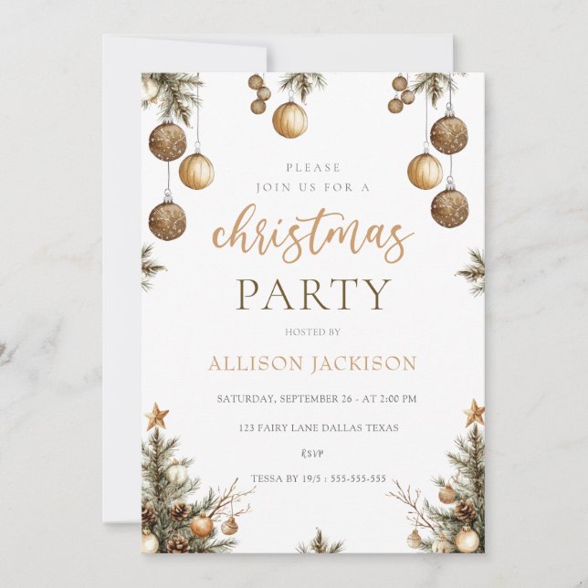 Elegantes Weihnachts-PARTY Gold Aquarell Glitzer Einladung (Vorderseite)
