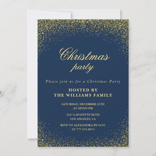 Elegantes Weihnachts-Party Gold Navy Glam Einladung (Vorderseite)