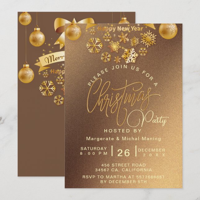Elegantes Weihnachts-Party Gold schimmernde Lichte Einladung (Vorne/Hinten)