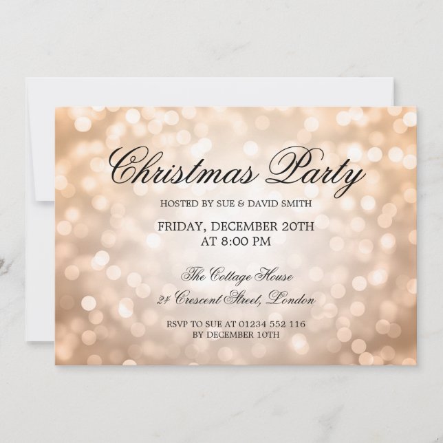 Elegantes Weihnachts-Party Kupfer Glitzer Lights Einladung (Vorderseite)