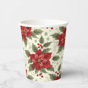 Elegantes Weihnachts-Party Poinsettia Paper Cups Pappbecher