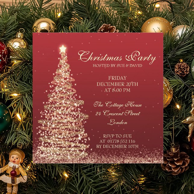 Elegantes Weihnachts-Party Rot Einladung (Elegant Christmas Party Red Invitation)