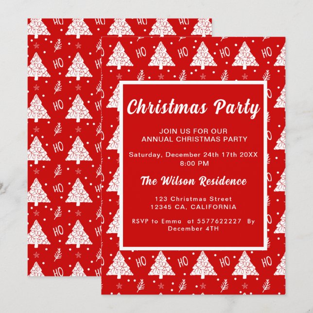 Elegantes Weihnachts-Party Rote Einladung (Vorne/Hinten)