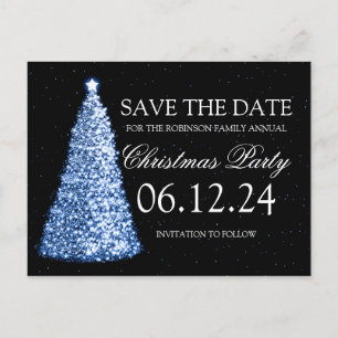 Elegantes Weihnachts-Party Save the Date Blau & Sc Ankündigungspostkarte