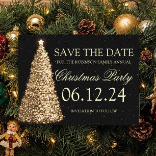 Elegantes Weihnachts-Party Save the Date Gold Blac Ankündigungspostkarte