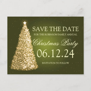 Elegantes Weihnachts-Party Save the Date Gold Gree Ankündigungspostkarte