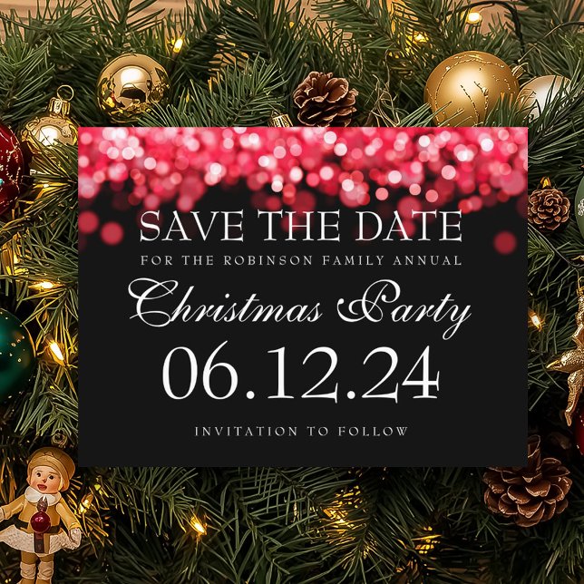 Elegantes Weihnachts-Party Save the Date Red Light Ankündigungspostkarte (Von Creator hochgeladen)
