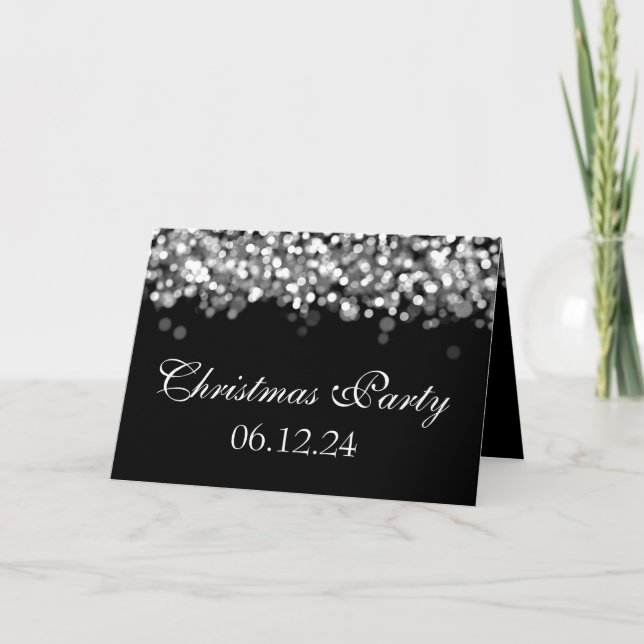 Elegantes Weihnachts-Party Silver Glimmerly Lights Einladung (Vorderseite)