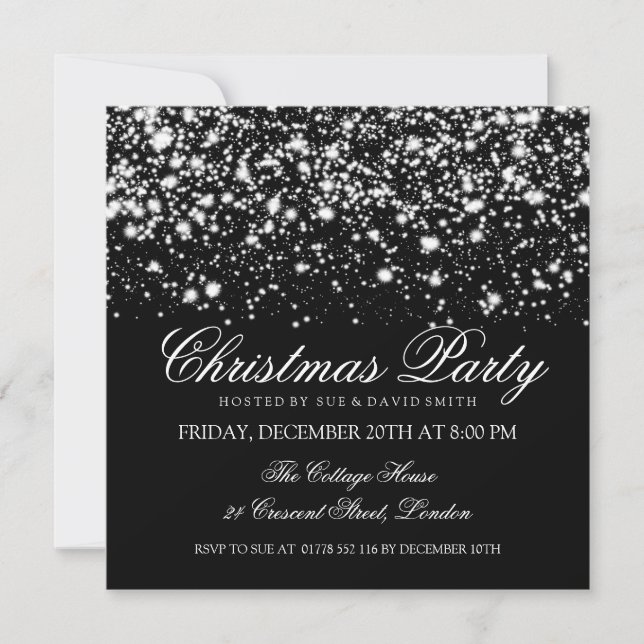 Elegantes Weihnachts-Party Silver Midnight Glam Einladung (Vorderseite)