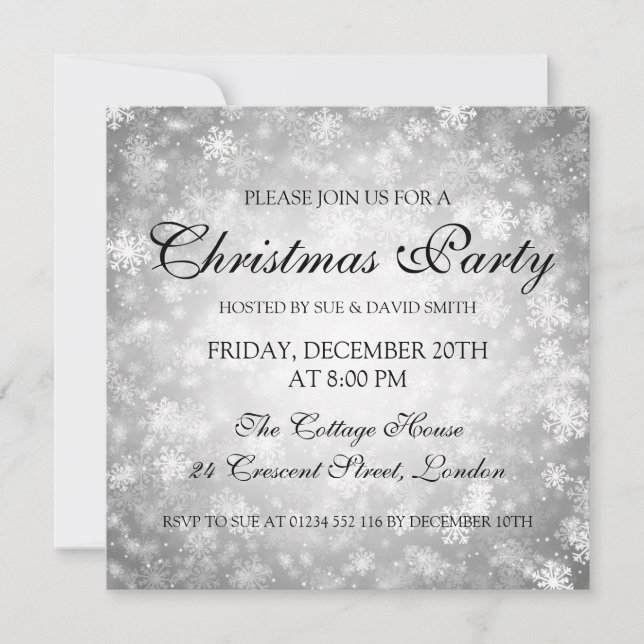 Elegantes Weihnachts-Party Silver Winter Wonderlan Einladung (Vorderseite)