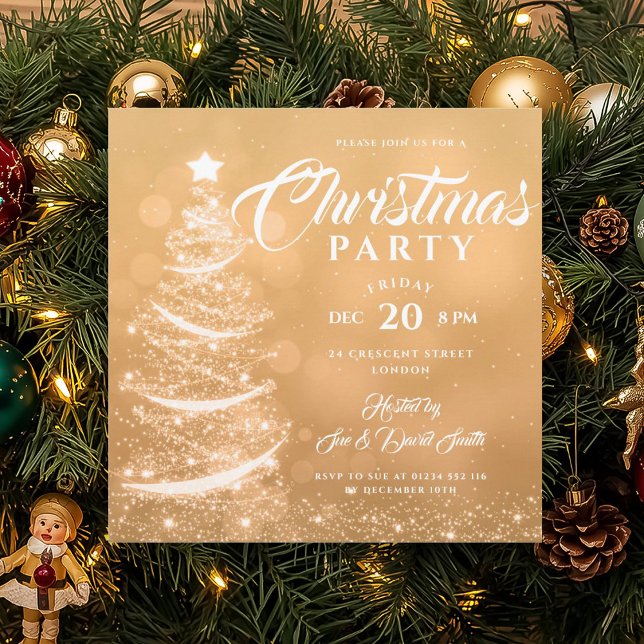 Elegantes Weihnachts-Party Sparkle Einladung (Elegant Christmas Party Sparkle Gold Holiday Invitation)