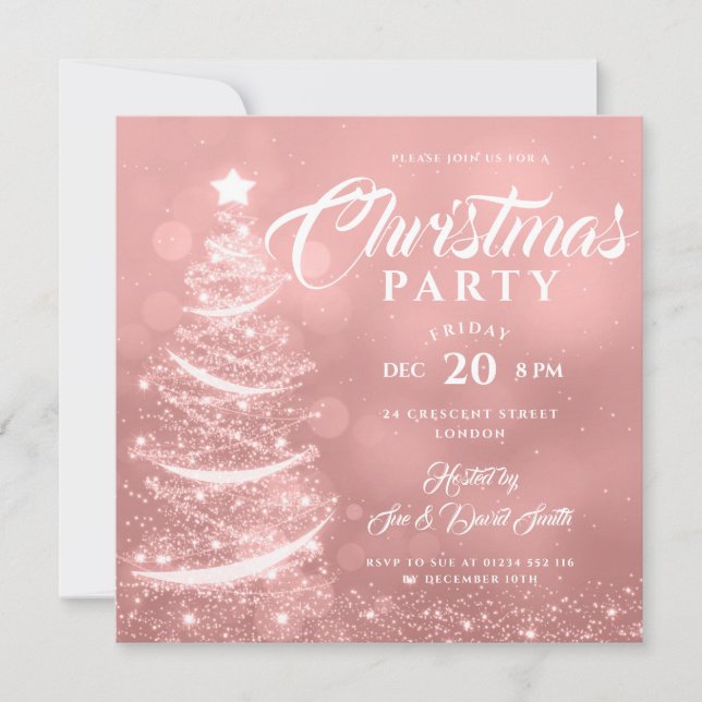 Elegantes Weihnachts-Party Sparkle Rose Einladung (Vorderseite)