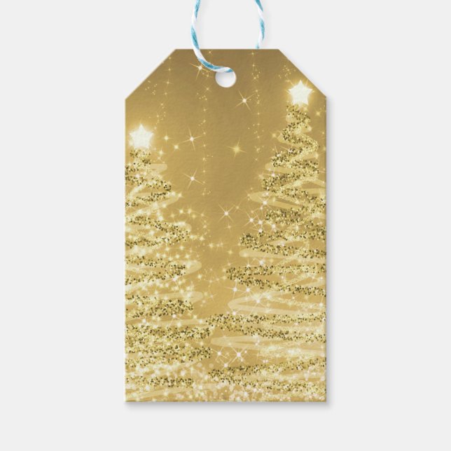 Elegantes Weihnachts-Party Sparkling Bäume Gold Geschenkanhänger (Vorderseite)