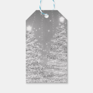 Elegantes Weihnachts-Party Sparkling Bäume Silber Geschenkanhänger