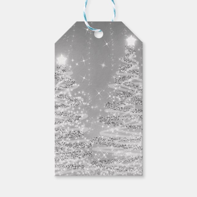 Elegantes Weihnachts-Party Sparkling Bäume Silber Geschenkanhänger (Vorderseite)
