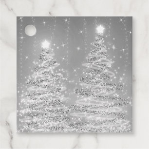 Elegantes Weihnachts-Party Sparkling Bäume Silber Geschenkanhänger