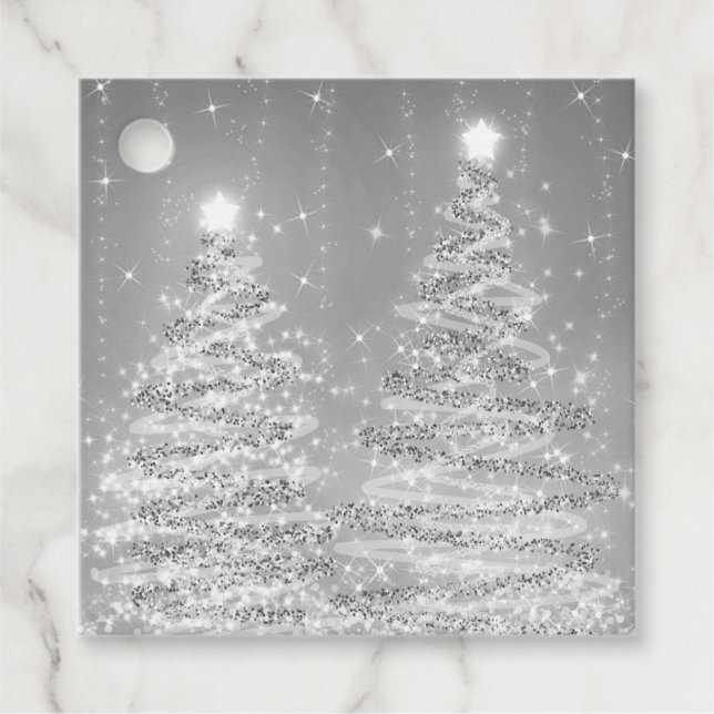Elegantes Weihnachts-Party Sparkling Bäume Silber Geschenkanhänger (Vorderseite)