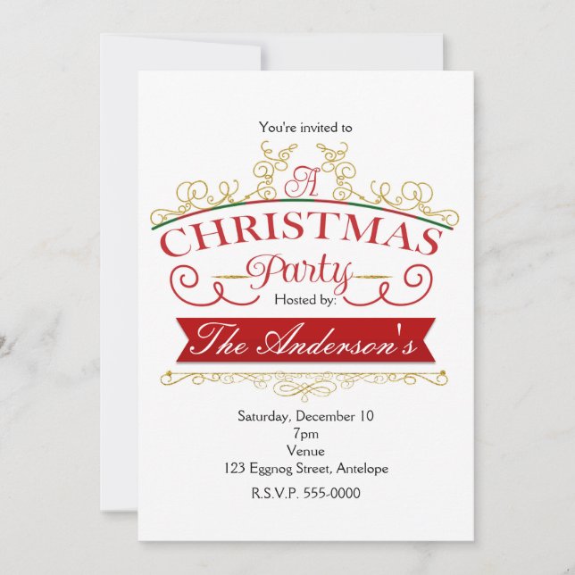 Elegantes Weihnachts-Party Weißes & Goldenes Einla Einladung (Vorderseite)
