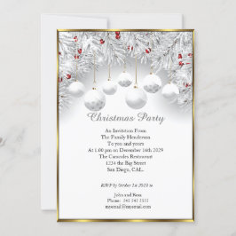 Elegantes Weihnachts-Party White Snow baubles Einladung