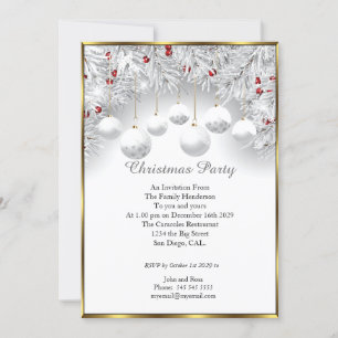 Elegantes Weihnachts-Party White Snow baubles Einladung