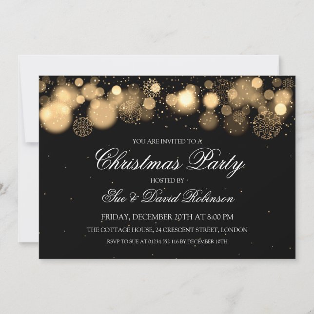 Elegantes Weihnachts-Party Winter Wonder Gold Einladung (Vorderseite)