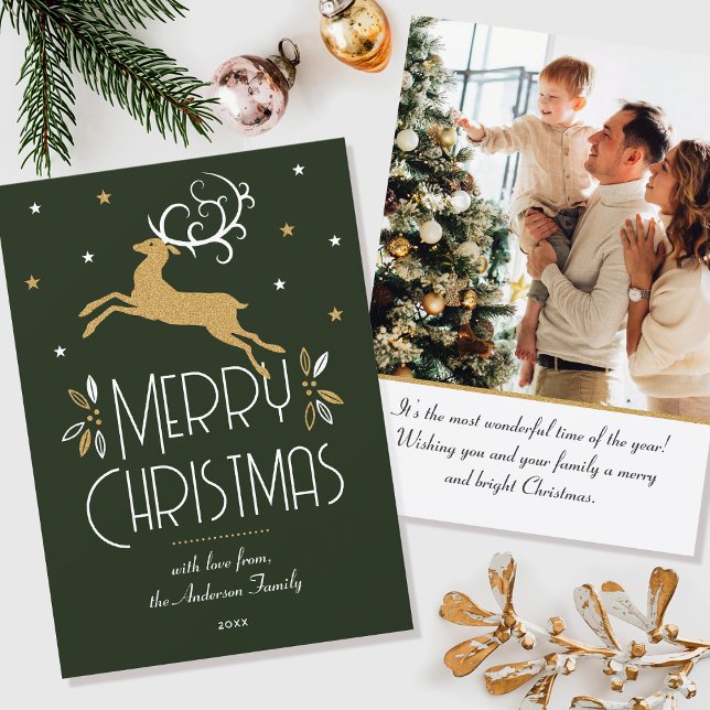 Elegantes Weihnachts-Rentier-Foto Tief grüne Wohnu Karte (Von Creator hochgeladen)
