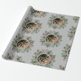 Elegantes Weihnachts-Round-Frame-Foto Silver Geschenkpapier