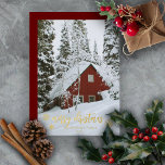 Elegantes Weihnachts-Schneeflocken-Foto Folien Feiertagskarte<br><div class="desc">Foto Goldfolie Drehtext "Frohe Weihnachten" mit Folie Schneeflocken Design. Die Rückseite weist eine solide Hintergrundfarbe auf. Platzhalter-Template Foto mit freundlicher Genehmigung Entflechten.</div>