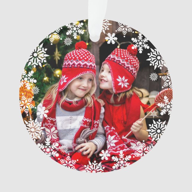 Elegantes Weihnachts-Schneeflocken-Foto Ornament (Vorderseite)