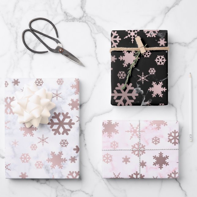 Elegantes Weihnachts-Schneeflockenmuster Geschenkpapier Set (Vorderseite)