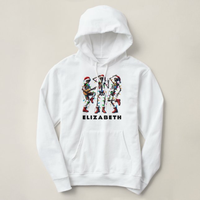 Elegantes Weihnachts-Skelett: Gitarre Jam & Dance! Hoodie (Design vorne)