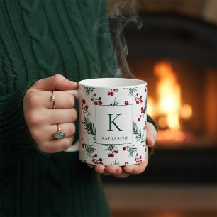 Elegantes Weihnachts-Wasserfarben-Botanik-Monogram Kaffeetasse