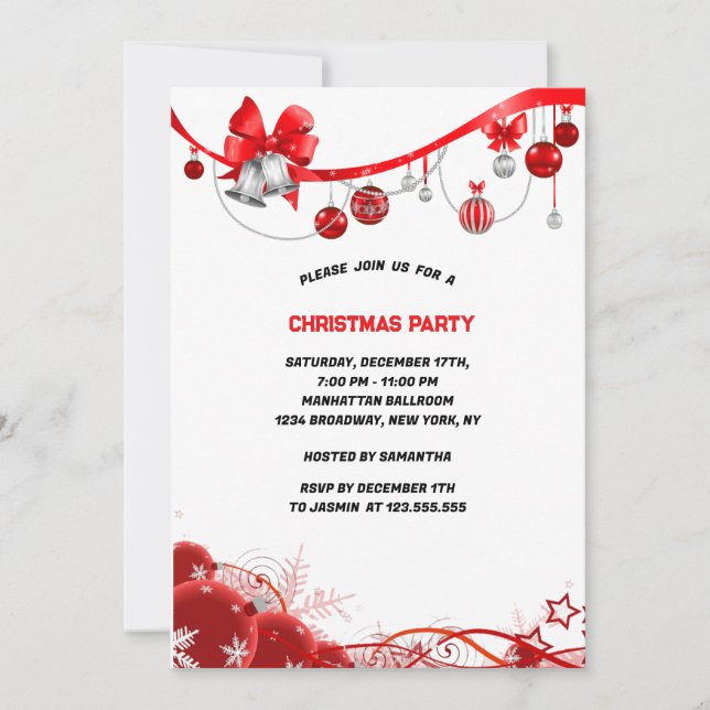 Elegantes Weihnachtsbälle Weihnachts-Party Einladung (Vorderseite)