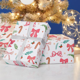 Elegantes Weihnachtsband- und Bonbonmuster Geschenkpapier