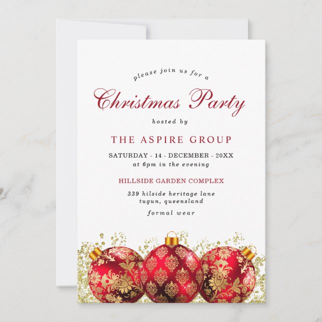 Elegantes Weihnachtsbaubles Corporate Party Einladung (Vorderseite)