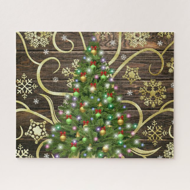 Elegantes Weihnachtsbaum Barn Wood Gold Design (Horizontal)