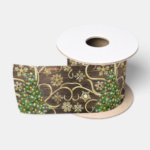 Elegantes Weihnachtsbaum Barn Wood Gold Design Satinband