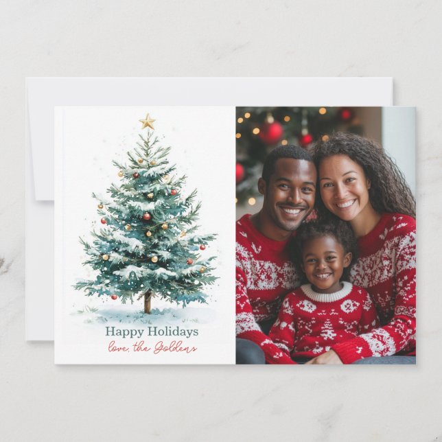 Elegantes Weihnachtsbaum Custom Foto Feiertagskarte (Vorderseite)