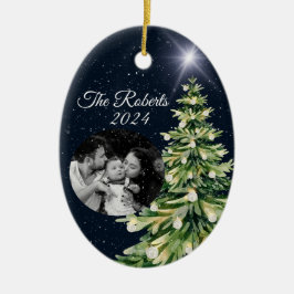 Elegantes Weihnachtsbaum Dark Blue Family Foto Keramik Ornament