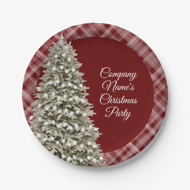 Elegantes Weihnachtsbaum Dunkles Kariertes Party Pappteller (Vorderseite)