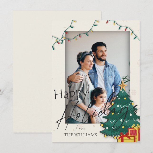 Elegantes Weihnachtsbaum Foto Happy Holidays (Vorne/Hinten)
