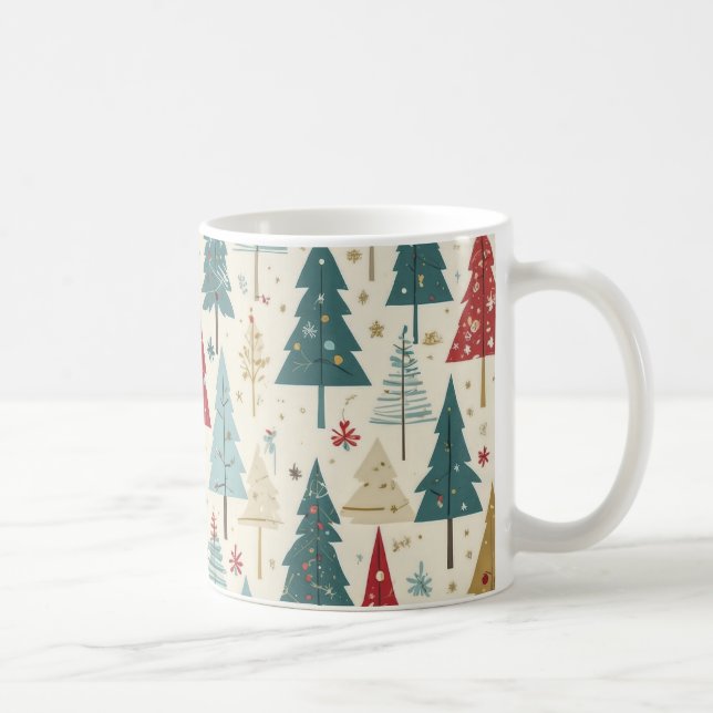 Elegantes Weihnachtsbaum Green Blue Red Gold Muste Kaffeetasse (Rechts)