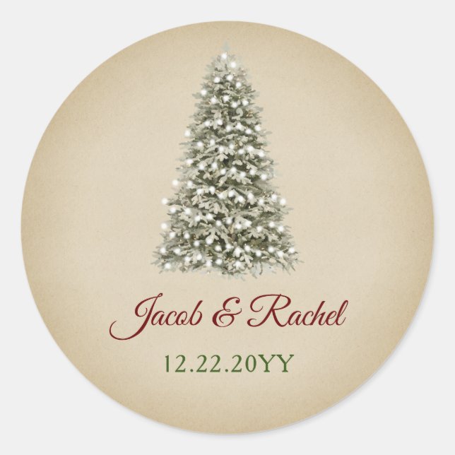 Elegantes Weihnachtsbaum Kraft Papier Hochzeit Runder Aufkleber (Vorderseite)