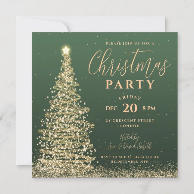 Elegantes Weihnachtsbaum Party Grüner Winterurlaub Einladung (Vorderseite)